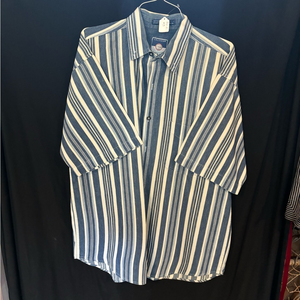 Coliseum Blue and White Casual Button Down Shirt